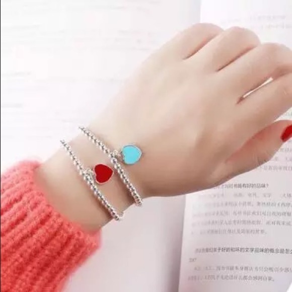 925 Beaded Real Silver Teal Red Bracelet - Picture 12 of 17